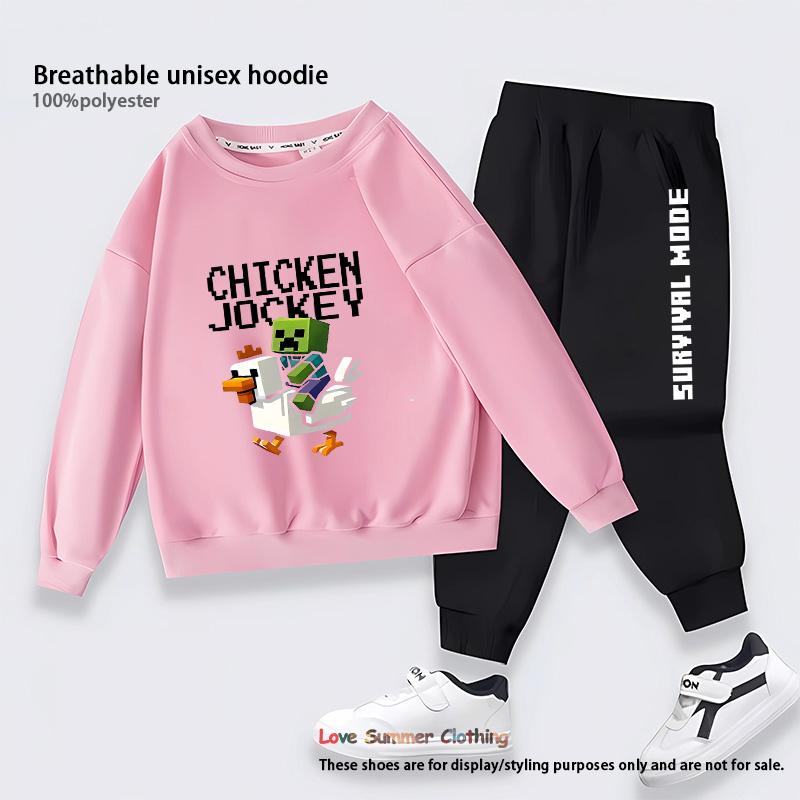 

Minecraft Вершник на курці Дитячий спортивний костюм Набір HD-принт осінній 2-предметний для хлопчиків та дівчаток набір світшот дихаючий поліестер без капюшона повсякденний дитячий одяг 140