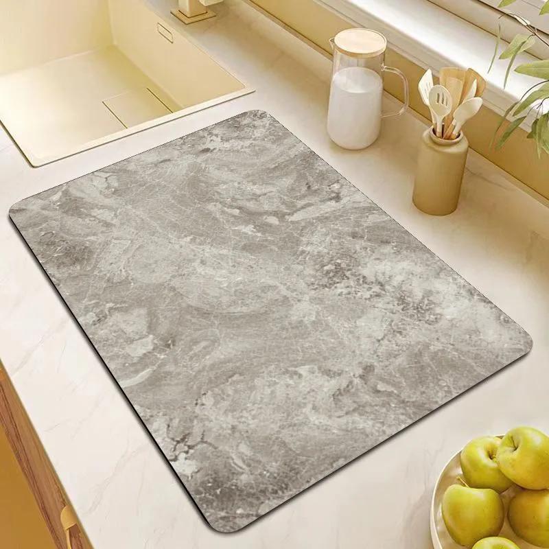 

VIKAMA Marble Kitchen Drainage Mat Countertop Dish Drying Pad Quick-Dry Water Absorbing Anti-Slip Table Pad Kitchen Accessories 30x40cm 12x16inch