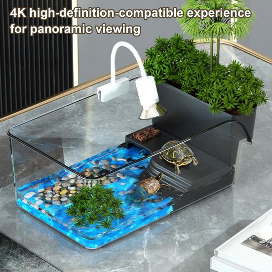 Yousheng Turtle Tank with Basking Platform Small Plastic Clear Aquarium Tank Desktop Micro Terrarium Habitat for Turtles Crayfish Crab Lizardt