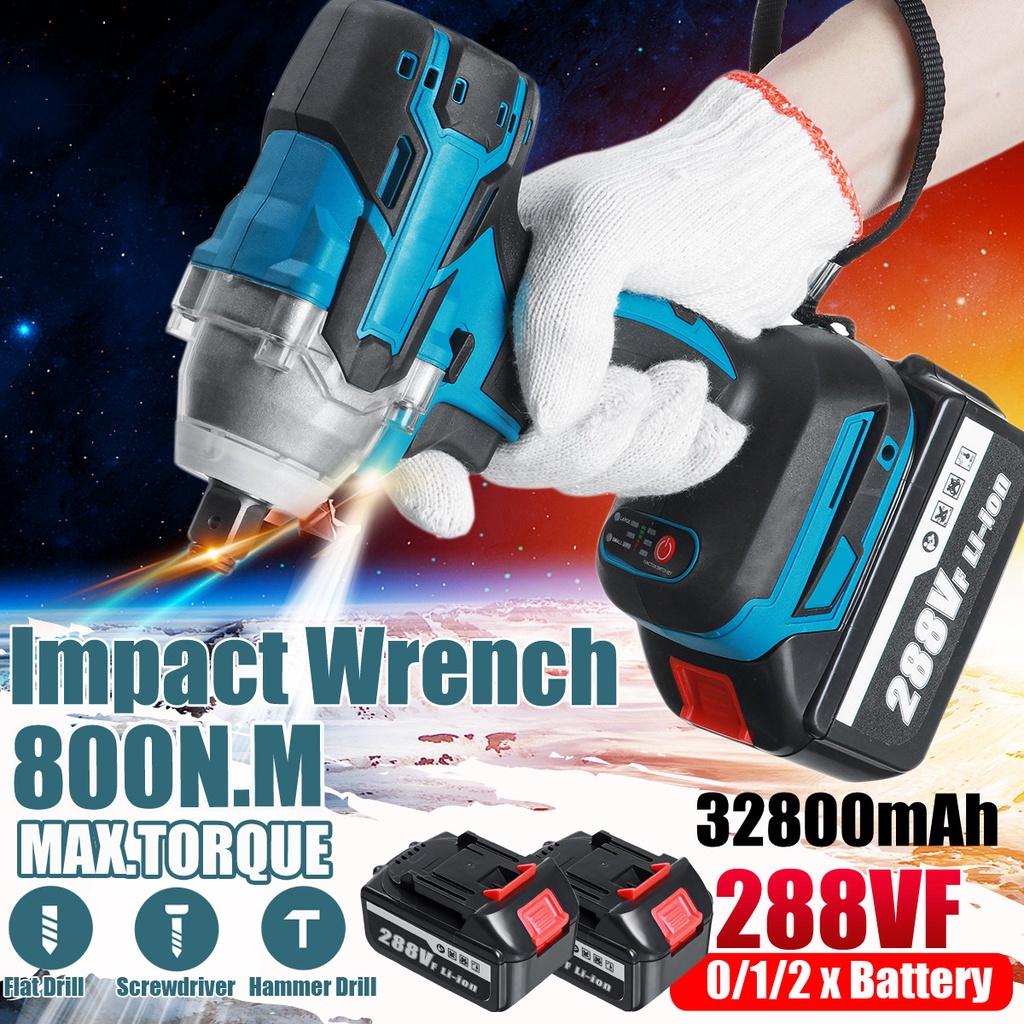 21V 800 N.M 288VF Portable Electric Wrench With 2Battery New Cordless Brushless Impact Wrench Drill