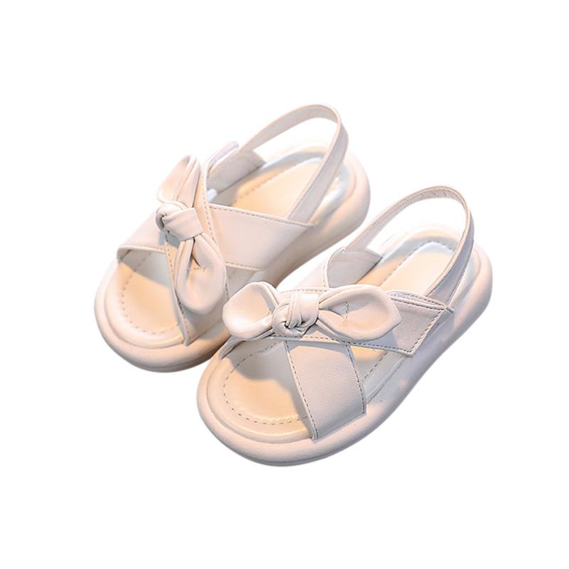 صنادل صيفية للفتيات الصغيرات، صنادل شاطئ عصرية بلون سادة، أحذية أميرات للأطفال الصغار، صنادل بكعب مسطح ناعم على شكل فيونكة للفتيات الصغيرات