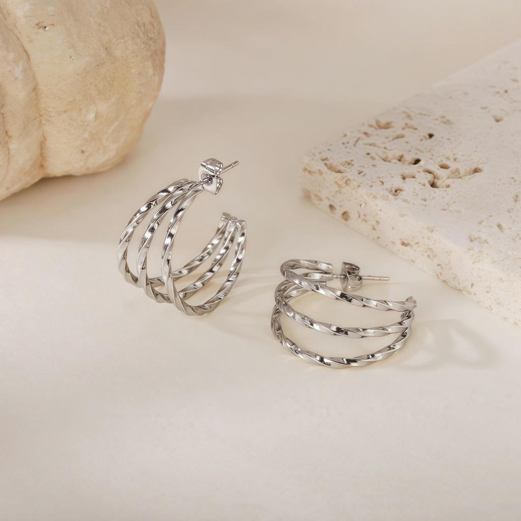 Retro Multi-layer Woven Texture Titanium Steel Hoop Earrings for Women - Trendy European & American Style Jewelry