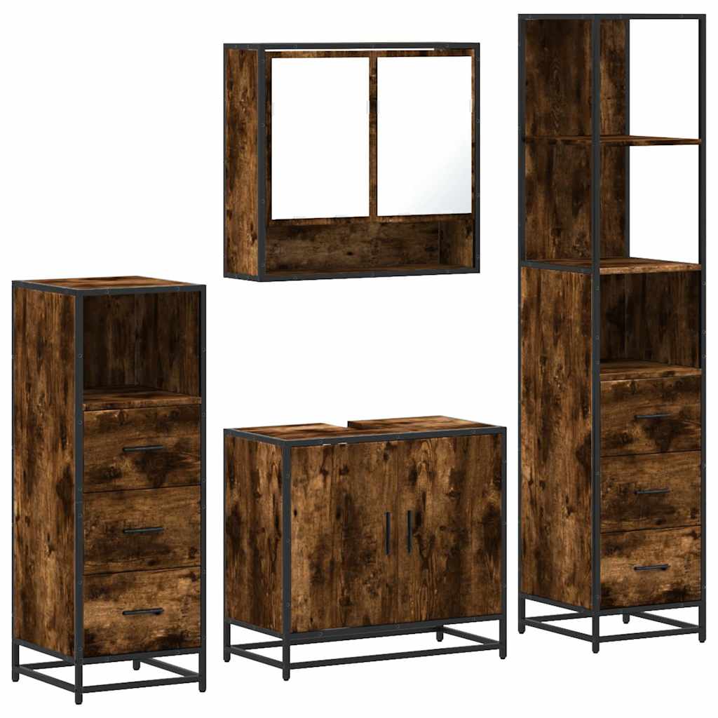 4 Piece Bathroom Furniture Set Smoked Oak Wood Based Material