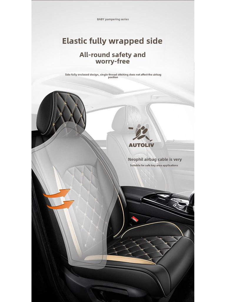 2022 Korona Uniwersalna Skórzana Poduszka na Fotel Samochodowy z Wzorem Diamentowym - Na Cały Rok, Pełne Pokrycie