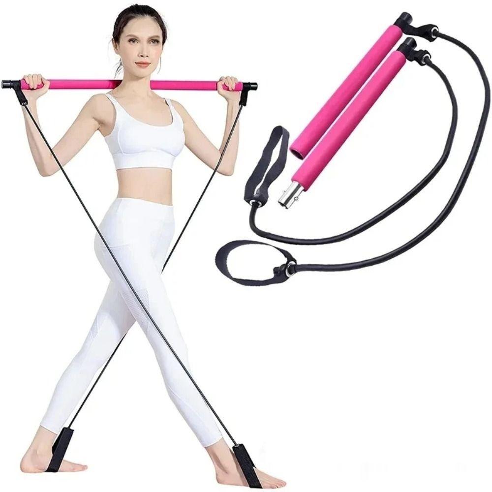 

Stretching Pilates Sticks With Ab Roller Yoga Resistance Bands Pilates Bar Kit Fitness