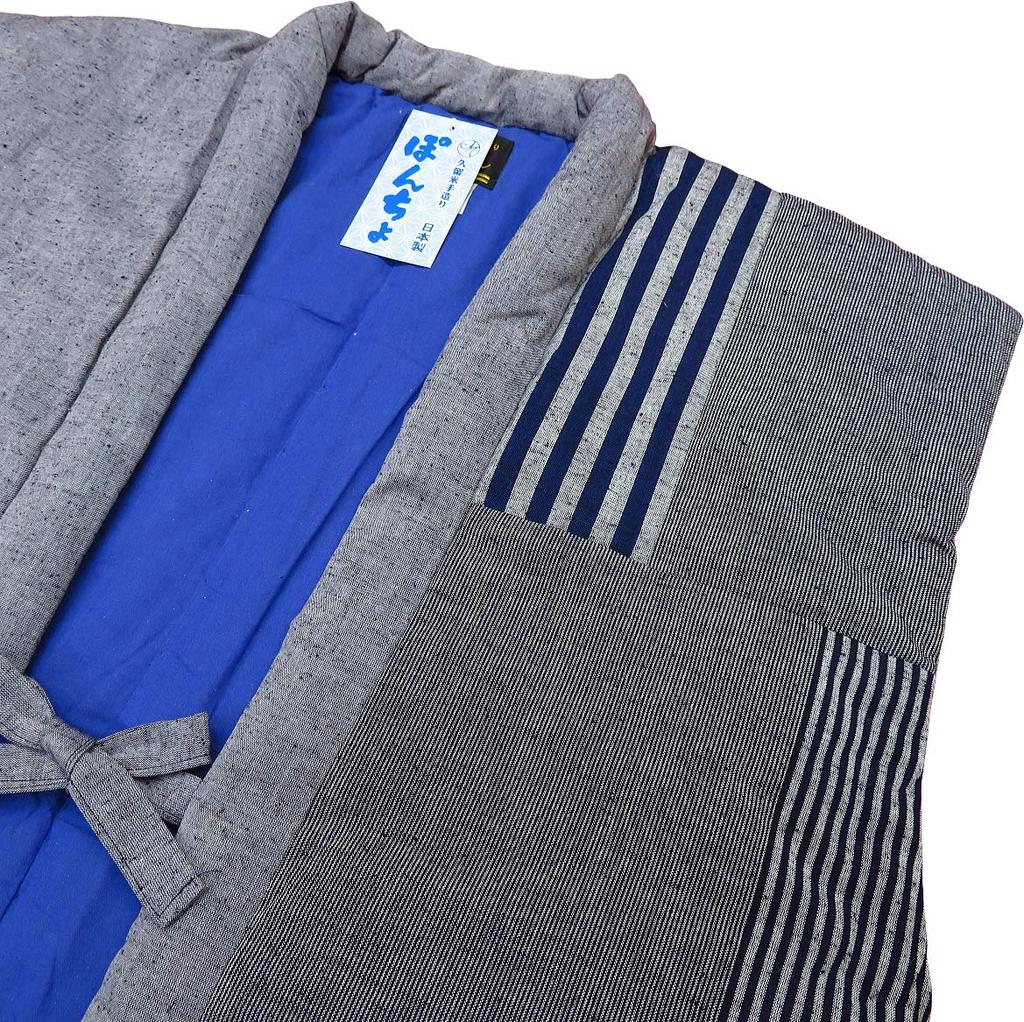 Authentic padded happi sleeveless Patchwork C free made in [Yoshiwaka] Kurume-made coat, poncho! (gray), men's size, Japan.