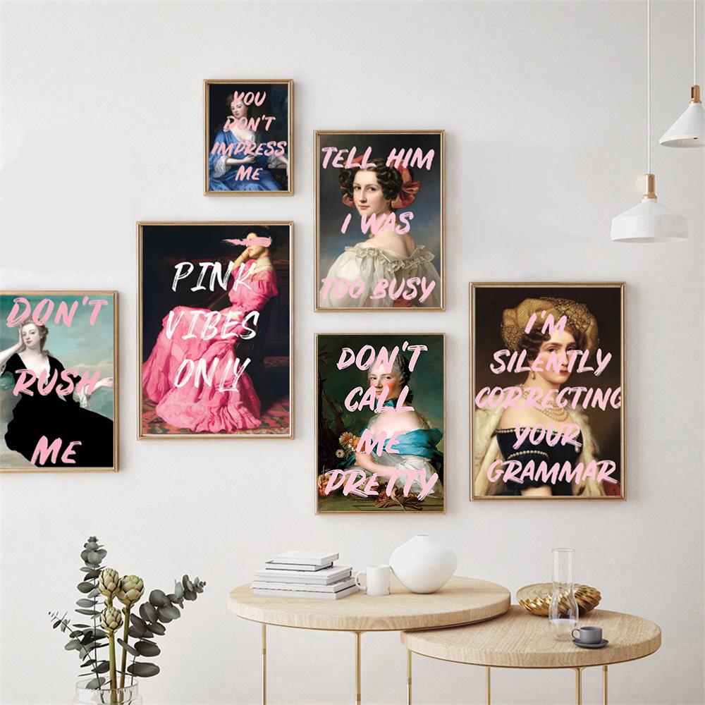Vintage Engraçado Citação Garota Pôster Impressões Abstrato Feminista Retrato Arte de Parede Pintura em Tela Imagem para Sala de Estar Decoração de Casa