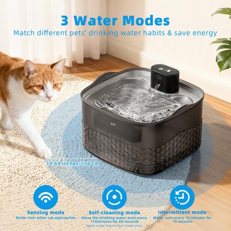 Transparent Black Large Capacity USB Powered Pet Water Fountain with flows System Cats Quiet Pump operations Easy to Design