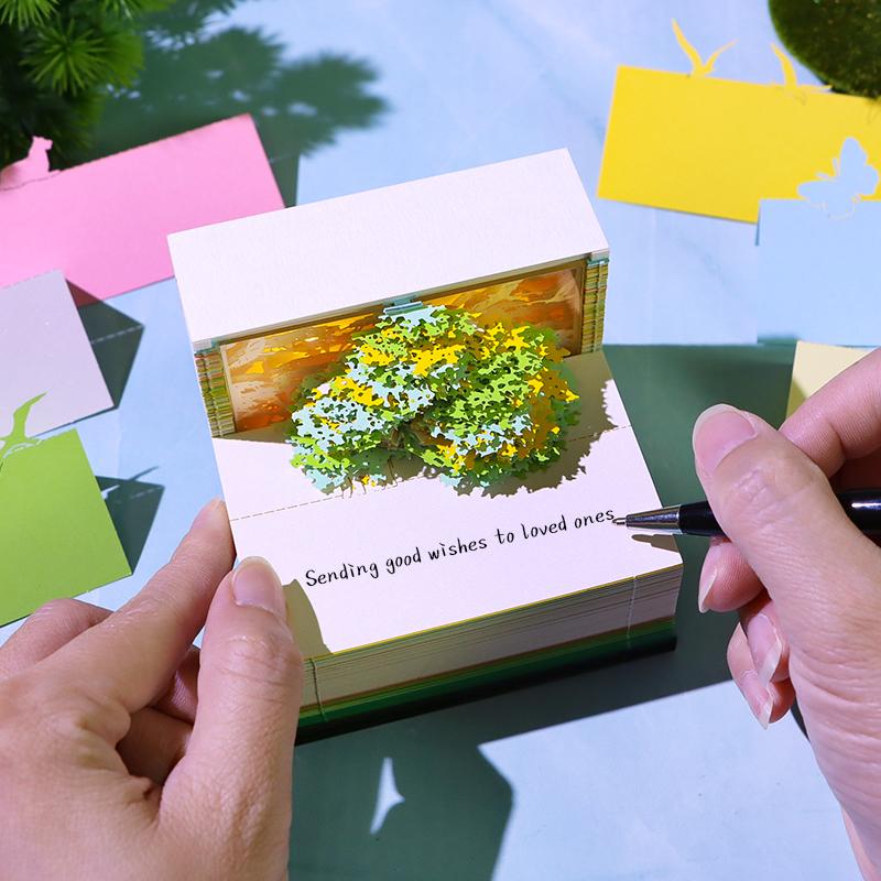 Christmas Gift Decorations Calendar 2026 Novelty Gifts 3D Memo Pad Block Note Paper Cube Laser Cut Paper Craft Art for Gift