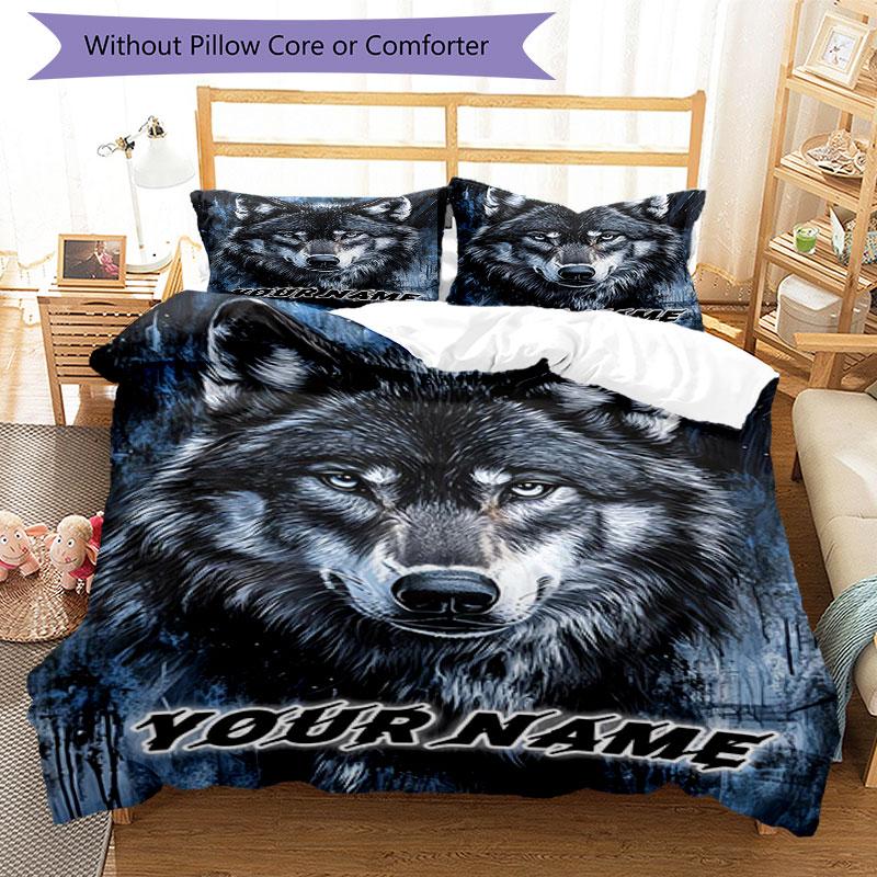 3PC Custom Name Wolf Spirit Artwork Bedding Set Duvet Cover Closure Includes 1 Duvet Cover & 2 Pillowcases for Bedroom