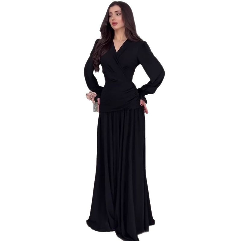 European and American Design Sense Chiffon Black Long Temperament Dress Women