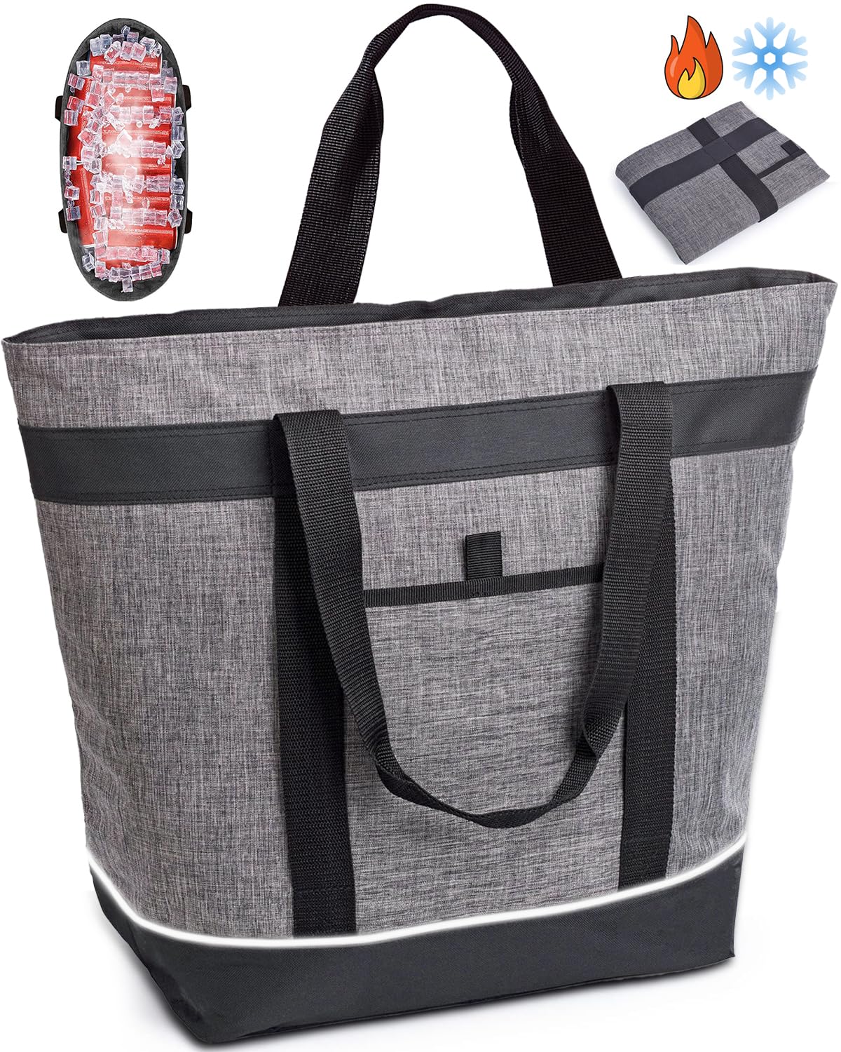 

cold for a long Cooling cooler large shopping tote can be carried as a handbag or shoulder cold thermal picnic [Keeps time] bag, bag, capacity, 30L, темно-сірий