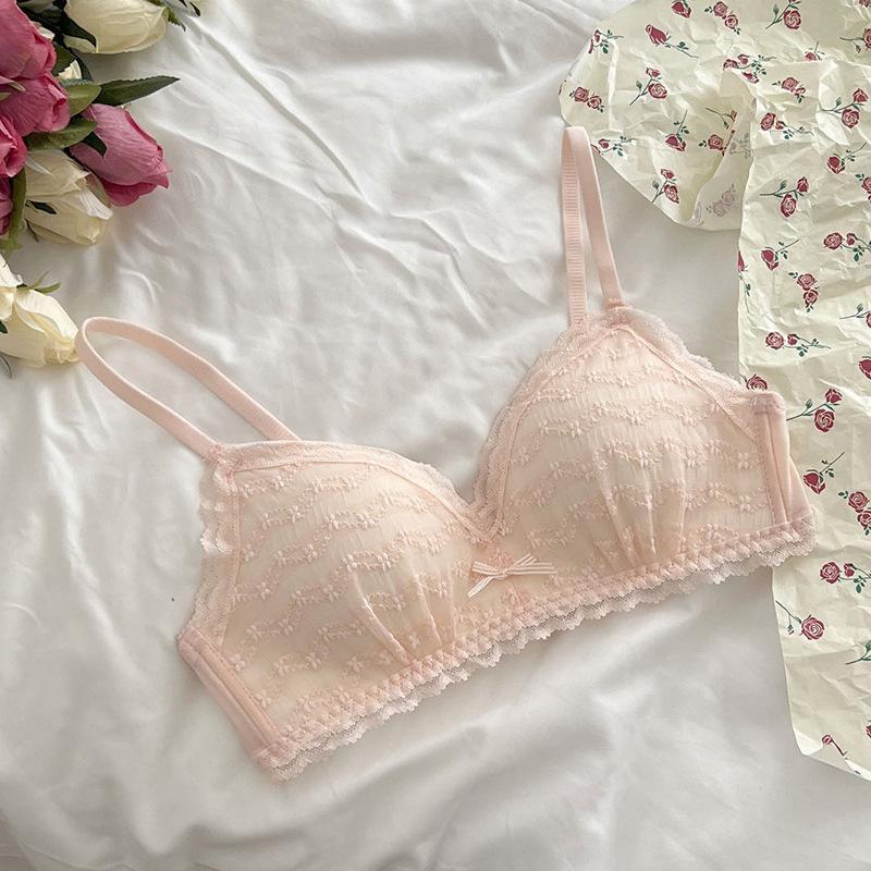 Summer Thin Underwear Women's Small Breasts Gather Without Steel Rings To Close the Breasts, Anti-sagging Lace French Triangle Cup Bra Cover