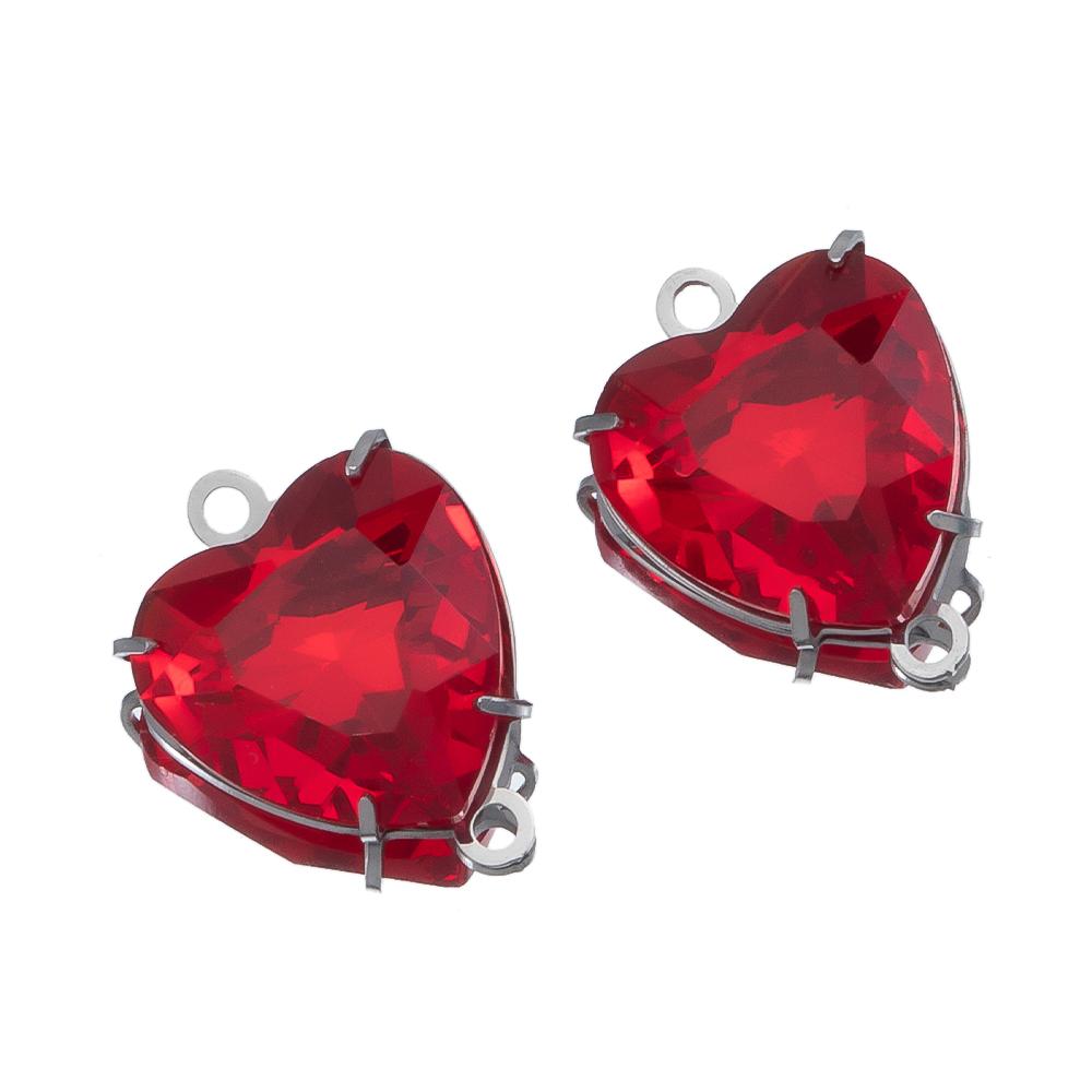 10pcs Glass Heart Pendants Base Stainless Steel Double Hole Colorful Crystal Charms Connector for DIY Necklace Jewelry Makings