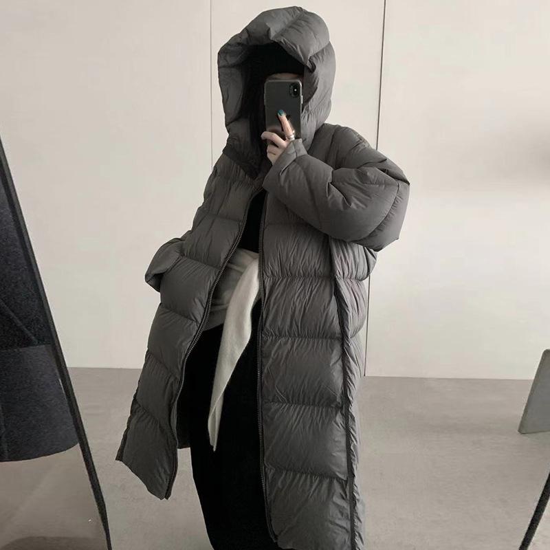 Premium Puff Big Quilt Over Knee Down Jacket Women's Winter Thickened Hooded Warm White Duck Down Jacket Tide