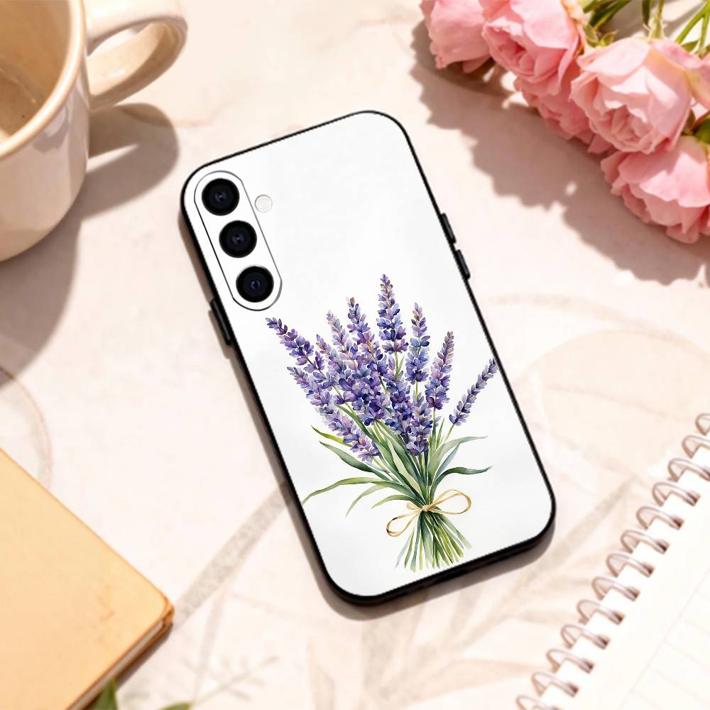 L-Lavender P-Purple F-Flowers phone Case For Samsung Galaxy A73,A72,A71,A70,A53,A52,A51,Others Soft Black Shell