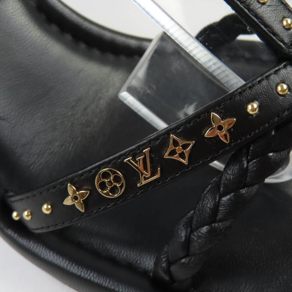 LOUIS VUITTON Sandals LV logo studs signature leather black leather Women 35.5 Used