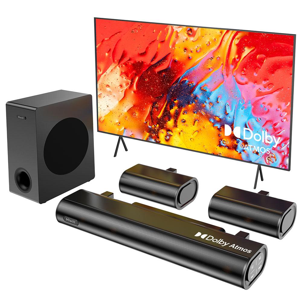 Hiwill A51 5.1 Channel Soundbar Subwoofer Speaker Kit, 380W Peak Power, Adjustable Treble & Bass