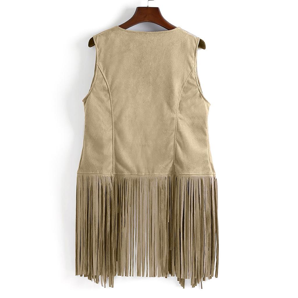 Mujer Otoño Invierno Ante Étnico Sin Mangas Borlas Chaleco Con Flecos Cárdigan