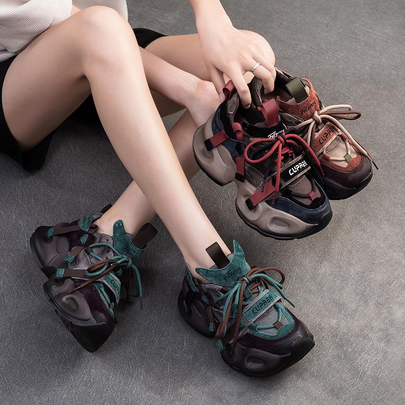 Fashion GKTINOO Genuine Leather Sneakers 2025 Autumn New Platform Casual Sports Shoes Round Toe Lacd-up Women's Flat Shoes