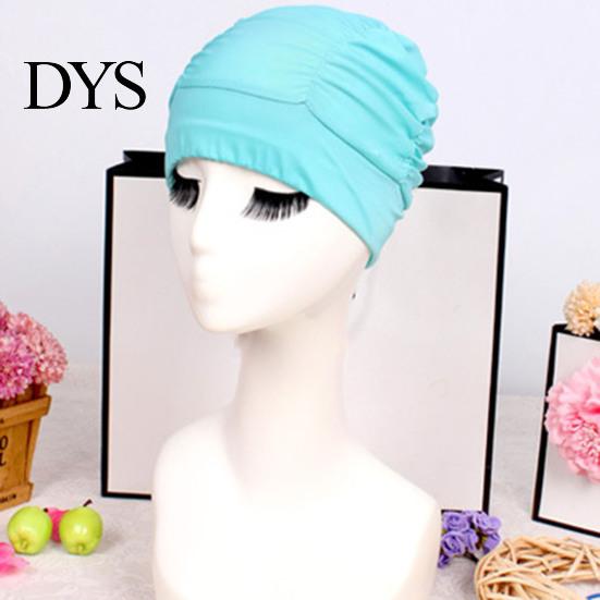 Adults Swimming Cap Women Cloth Cap, Breathable Ruffle Solid Color Swim Pool Ear Cover for Adults, Short Long Thick Hair Protection Bathing