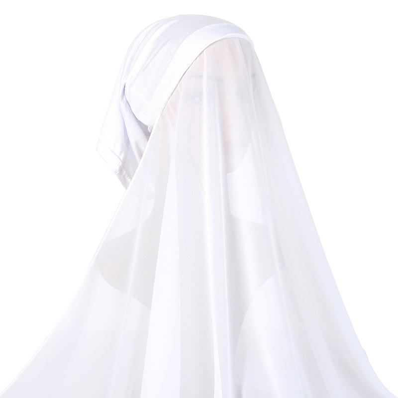 Bubblig Tung Chiffong Hijab Med Hätta Elastisk Snöre Fri Användning Stil Hijabs Enfärgad Sjal För Muslimer Håltagningfri Turban