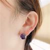 Purple Gold Square Purple Stone Earrings, High-End Elegant Earrings, Rose Gold-Plated Ear Jewelry.