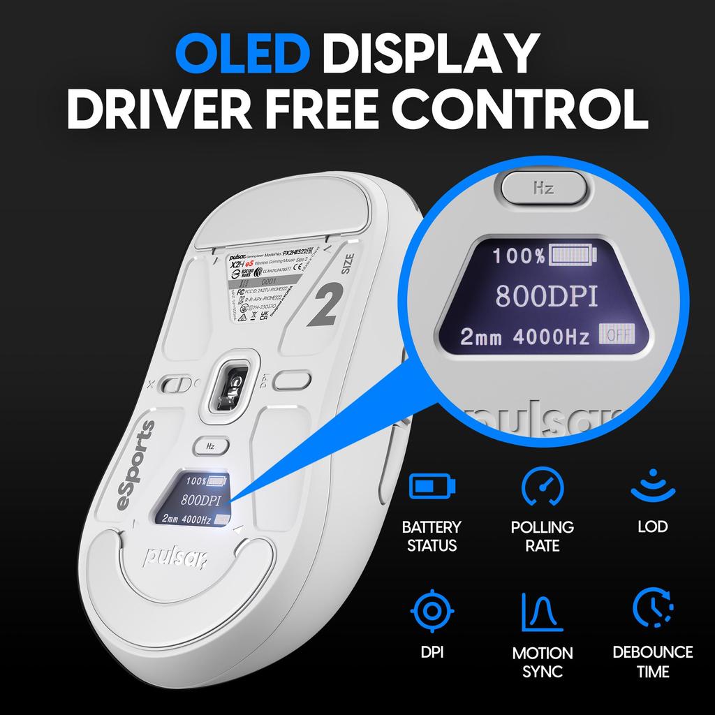 Pulsar Gaming Gears X2H eS Kabellose Gaming-Maus, ultraleicht, 65 g, symmetrisch, 2,4 GHz, 1 ms, 26000 DPI, optischer Sensor, PAW3395, inländisches Originalprodukt