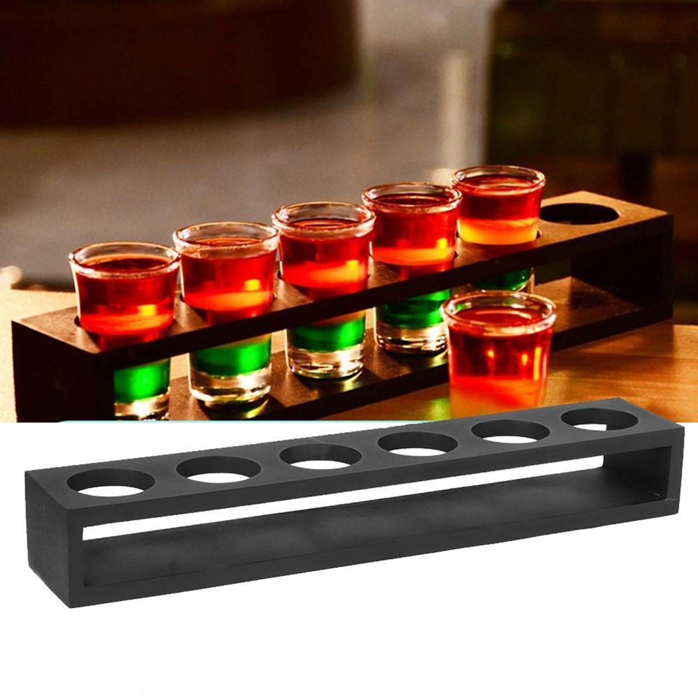 Holz-Weinregal 6 Löcher Tassenaufbewahrung Organizer Wiederverwendbarer Schnapsglashalter Bar