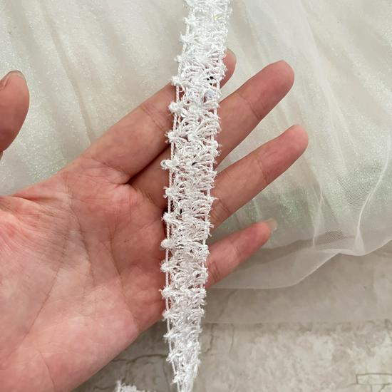 1.5cm Wide Black, White & Pink Hollow Lace Trim with Light Luxury Sequins - DIY Ribbon for Fragrance Style Crafts
