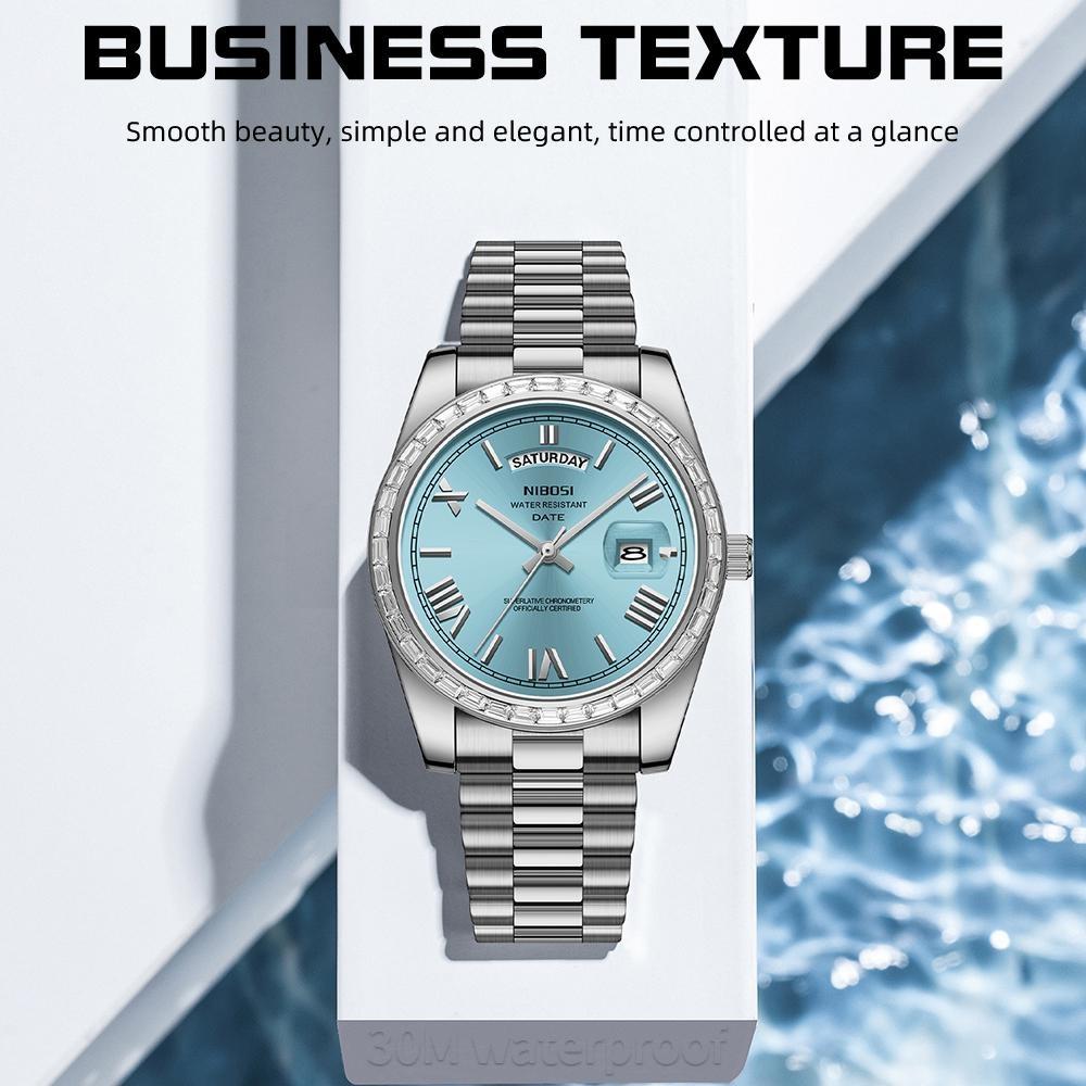 NIBOSI Fashion Men Watches Top Brand Luxury Wristwatch Day Date Miyota Quartz Watch Men Waterproof Clock