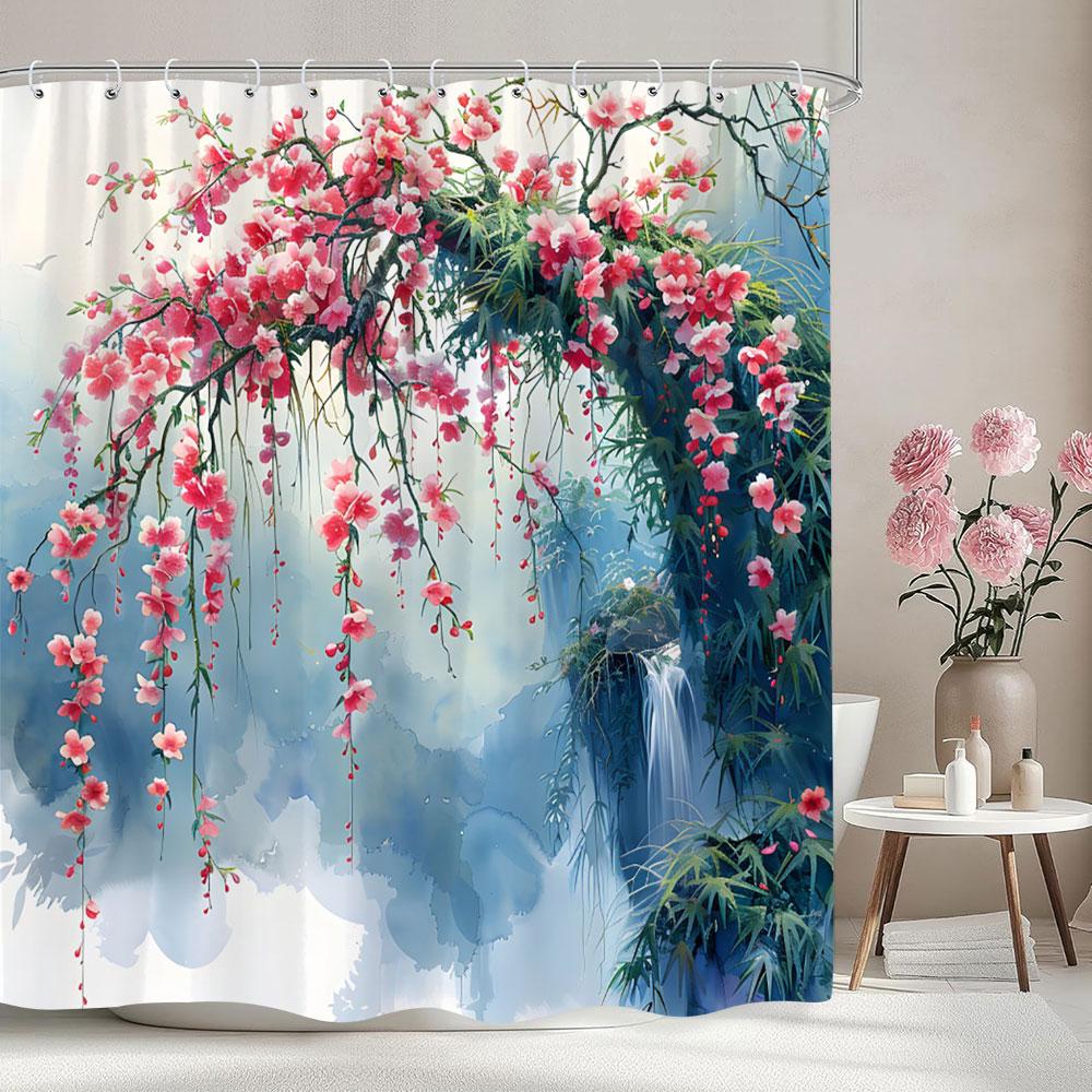 Beautiful Botanical Floral Shower Curtain Green Leaf Multicolour Flower Watercolour Style Art Home Shower Curtain Bathroom Decor