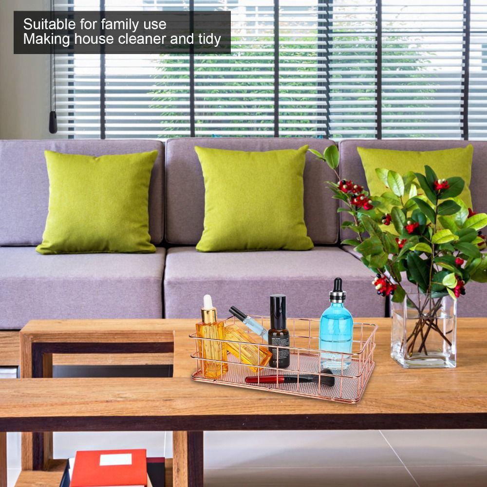 Rose Gold Desktop Organization Basket Iron Grid Wire Storage Organizer  Home Office