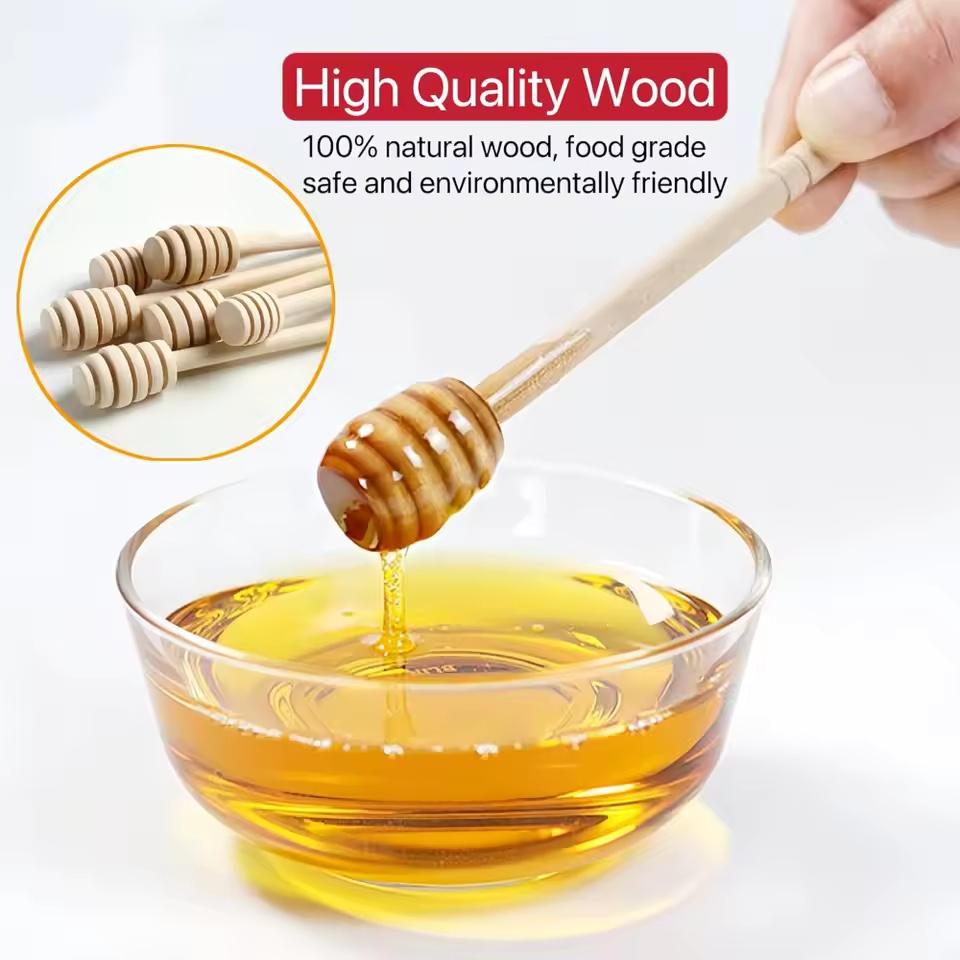 1PCS Honey Stir Bar Mixing Handle Jar Spoon Practical Wood Dipper Honey Long Stick Supplies Honey Dessert Spoon Kitchen Tools