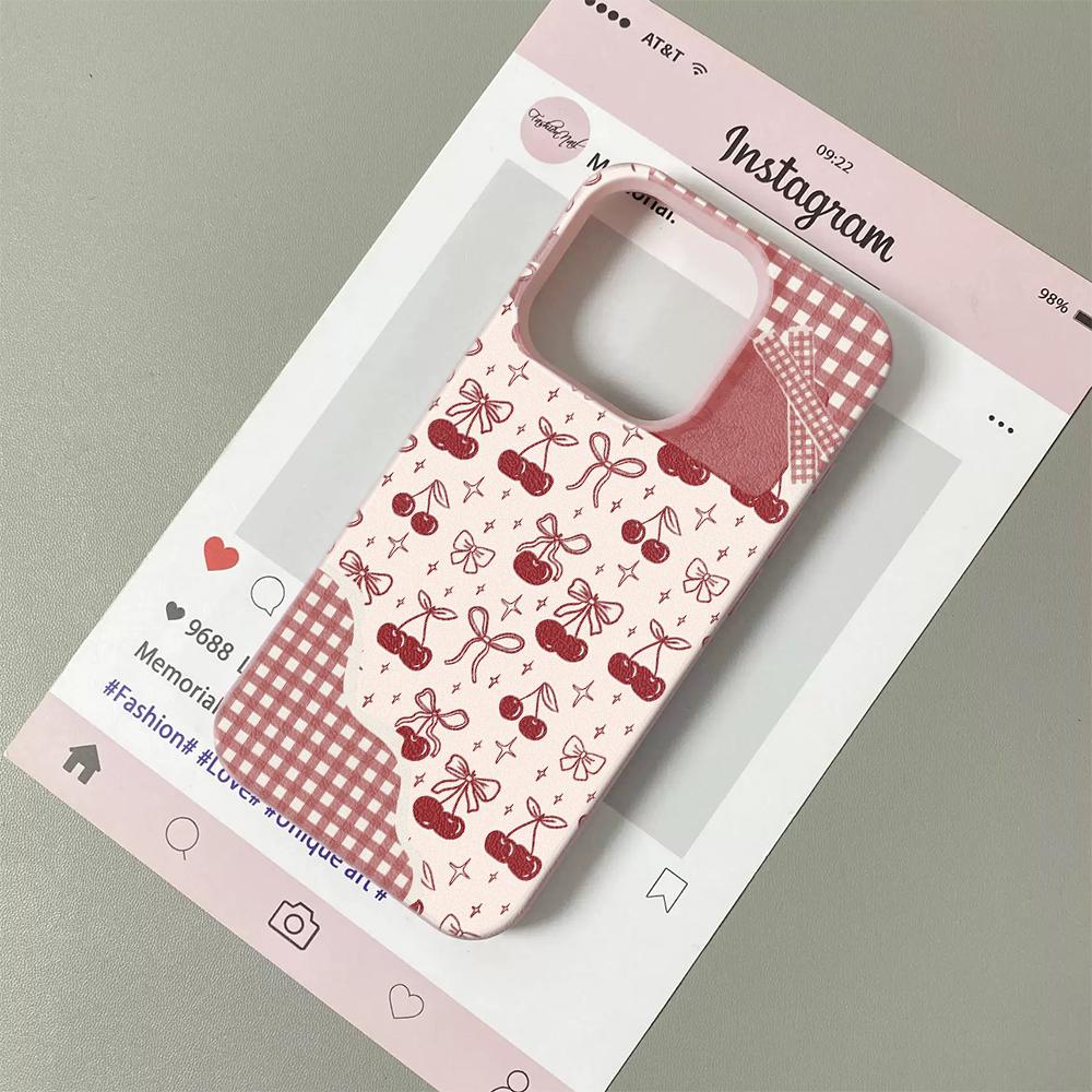 

Cute Creamy Cherry Bow Silicone Phone Case For iPhone 17 17 Air 13 16 15 14 12 11 Pro Max 15 16 Plus Lychee Grain Soft Cover iPhone17 Pro