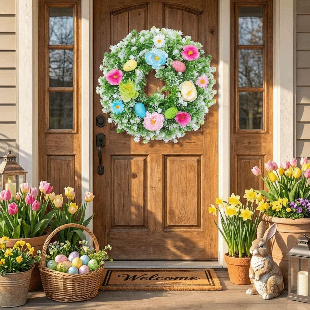 Simulated Plant Easter Decoration Wreath Plastic Spring Floral Wreath  Holiday Decor