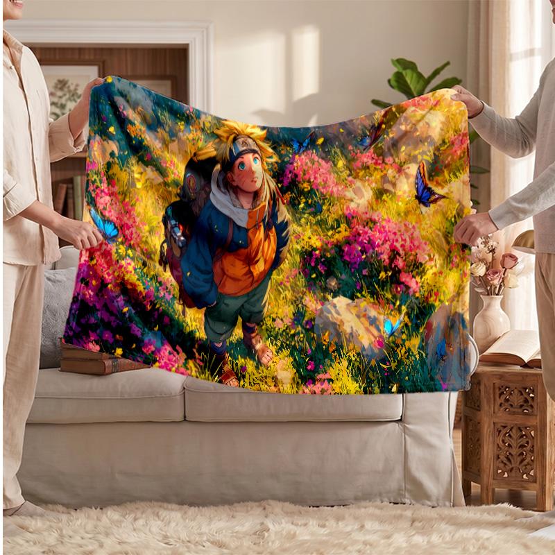 Naruto Uzumaki Printed Flannel Blanket, Skin Friendly Warm Throw for Indoor Couch Bed Daily Use