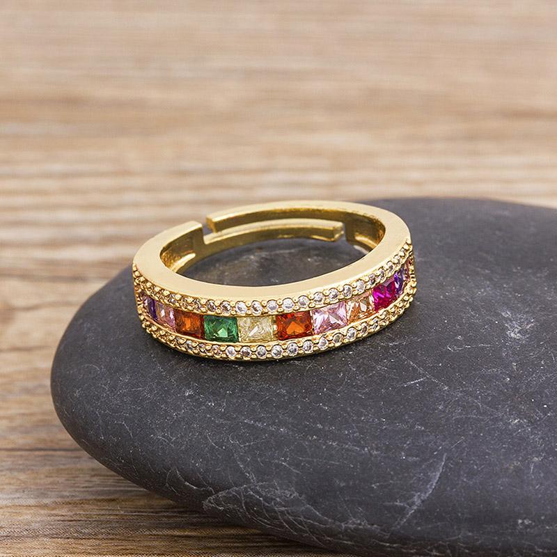 AIBEF Multi-layer Rainbow Flower Adjustable Rings Luxury Cubic Zirconia Crystal Opening Finger Rings For Women Jewelry Gift