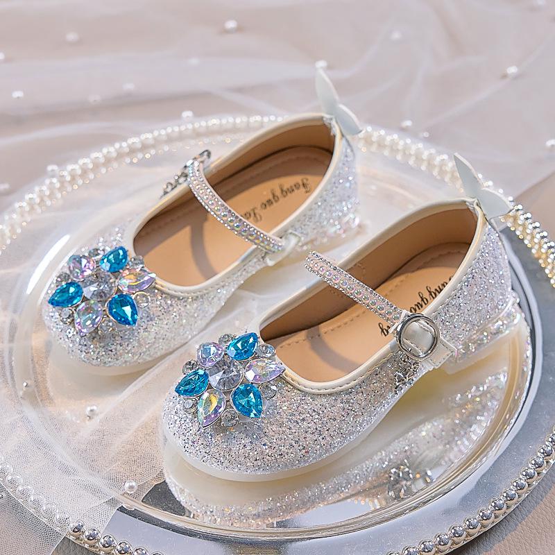Girls' Rhinestone Princess Heels - 2025 Autumn Collection: Comfortable Soft Sole Shoes with Flower Crystal Design