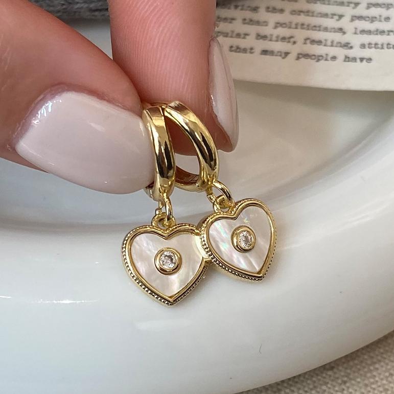 PONYKISS  Sterling Silver 14K Gold Zircon Shell Heart Butterfly Hoop Earring for Women Minimalist Fine  Cute Accessory