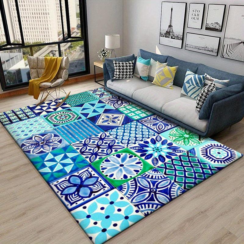 

Large Dark Blue Geometric Print Area Rug - Floor mat Crystal Velvet Non-Slip Floor Mat for Living Room, Bedroom, or Office Decor 50x80cm