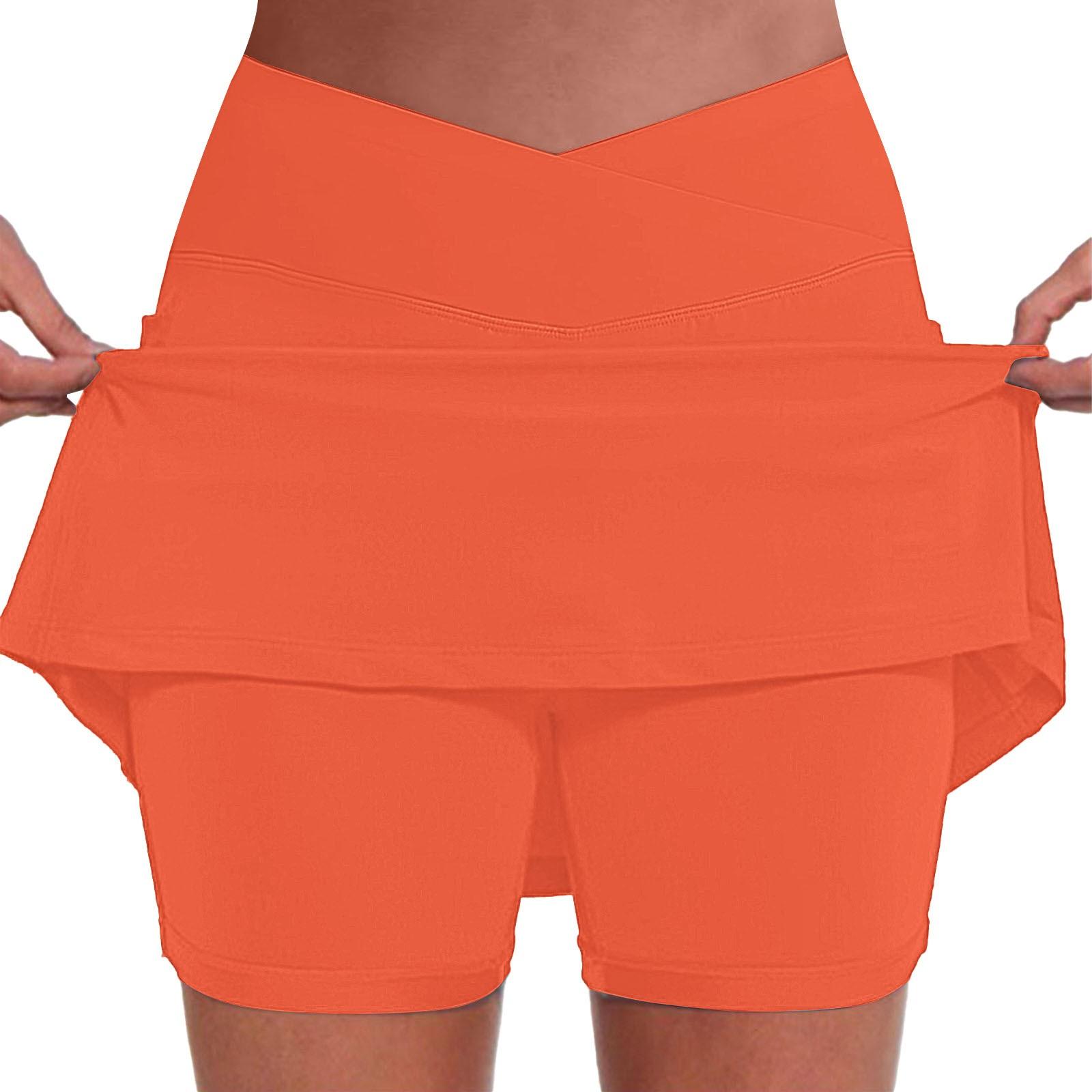

Женские однотонные повседневные спортивные шорты для фитнеса, бега, йоги, плиссированные юбки, теннисная юбка XXXL оранжевый
