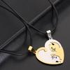 Hot Sale Stainless Steel Pet Cat Kitty Love Heart Pendant Puzzle Matching Necklace Chain For Couple Lover Valentine