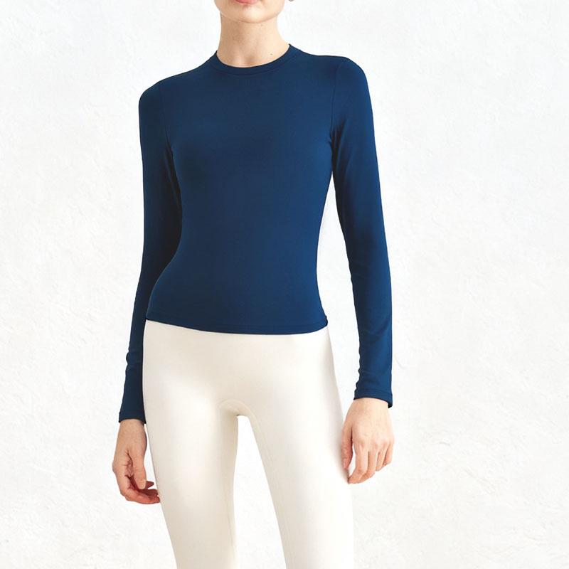European-American Round Neck Sports Top: Slim-fit Long Sleeve, Nude Feel, for Spring/Autumn Pilates & Yoga. Medium