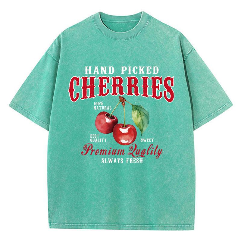Cherries Cotton Washed TShirts Woman Red Fresh Fruit Tees Letter Prints Tops Crewneck Oversized T Shirt Street Female Clothes