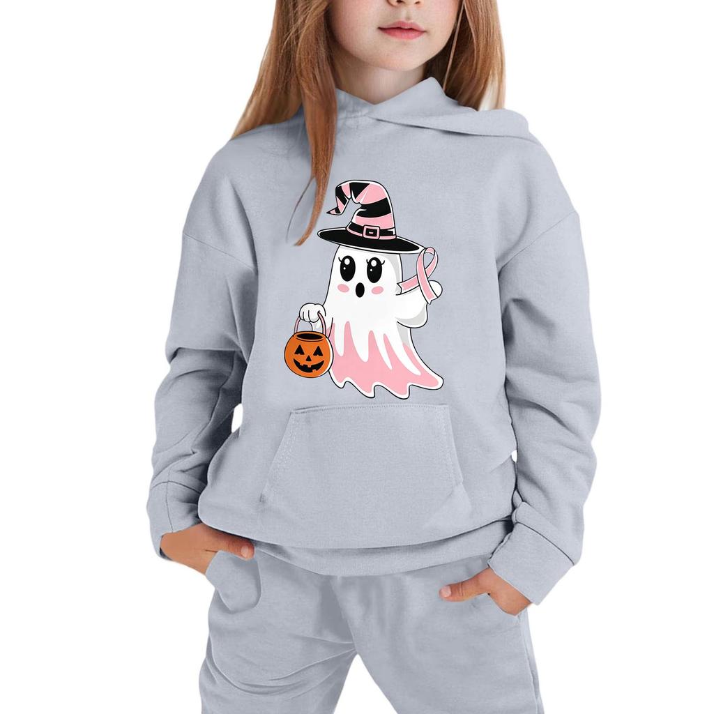 Kids Halloween Hoodie Ghost Print Pullover Sweatshirt with Hood Long Sleeve Casual Top for Boys Girls
