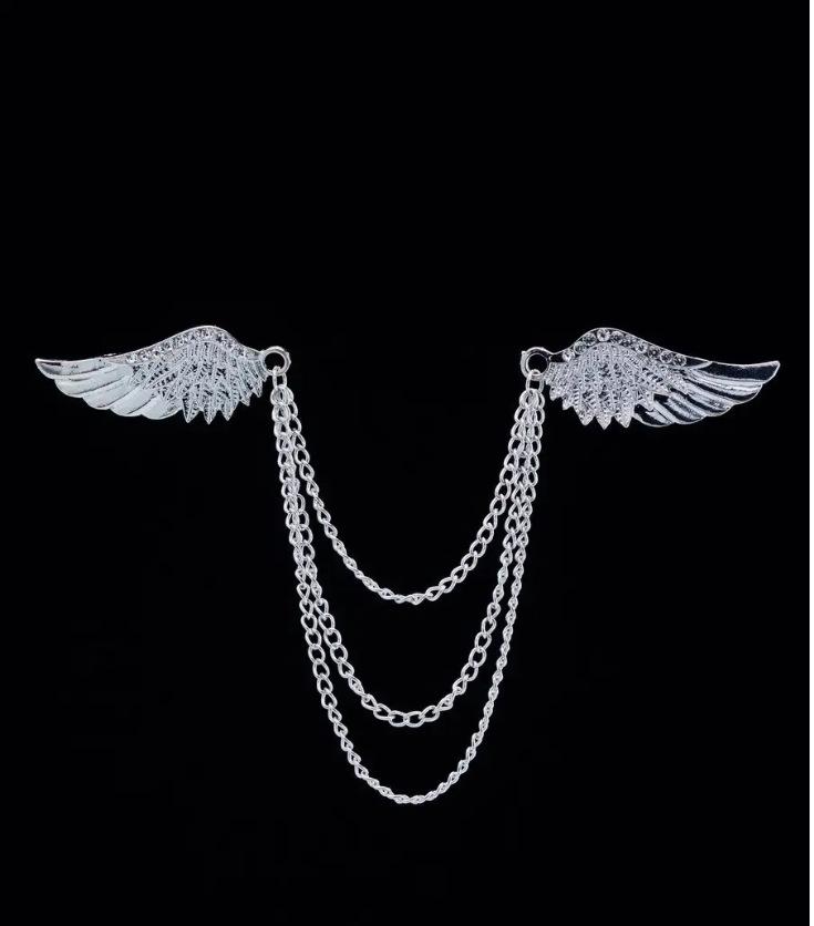 

Мужская ретро-брошь «Крылья ангела» с цепочкой и бриллиантовой булавкой