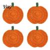 Rustic Farmhouse Style Decor Handmade Crochet Pumpkin Coasters, Soft Polyester Coffee Mats, Seasonal Table Accessories Autumn Themed Dining
