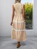 Summer 2026 Middle East High-End Lace Trim Patchwork Maxi Slip Dress with French Stripes