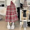 High-Waisted Woolen Skirt Women Plaid Print Ruffle Stitching A-Line Skirt Autumn Winter Woolen Skirt
